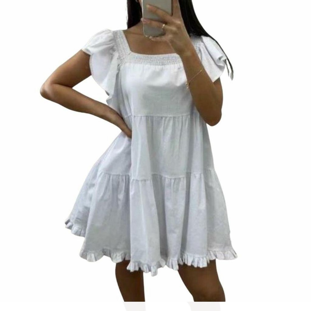 NWT* Pink Diamond White 100% Cotton Tiered Mini Dress Size 8